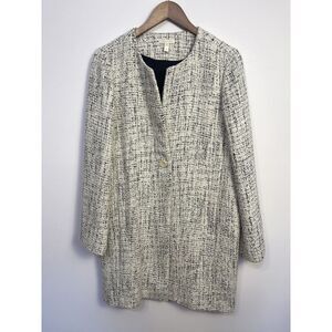 Eileen Fisher Jacket Womens‎ Large Cream Black Single Button Tweed Trench Coat